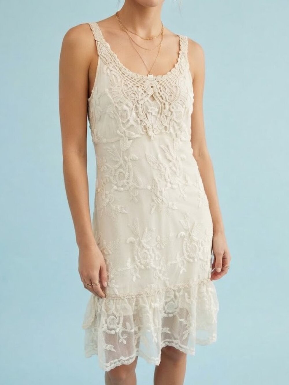 Cream Lace Crochet Mini Dress